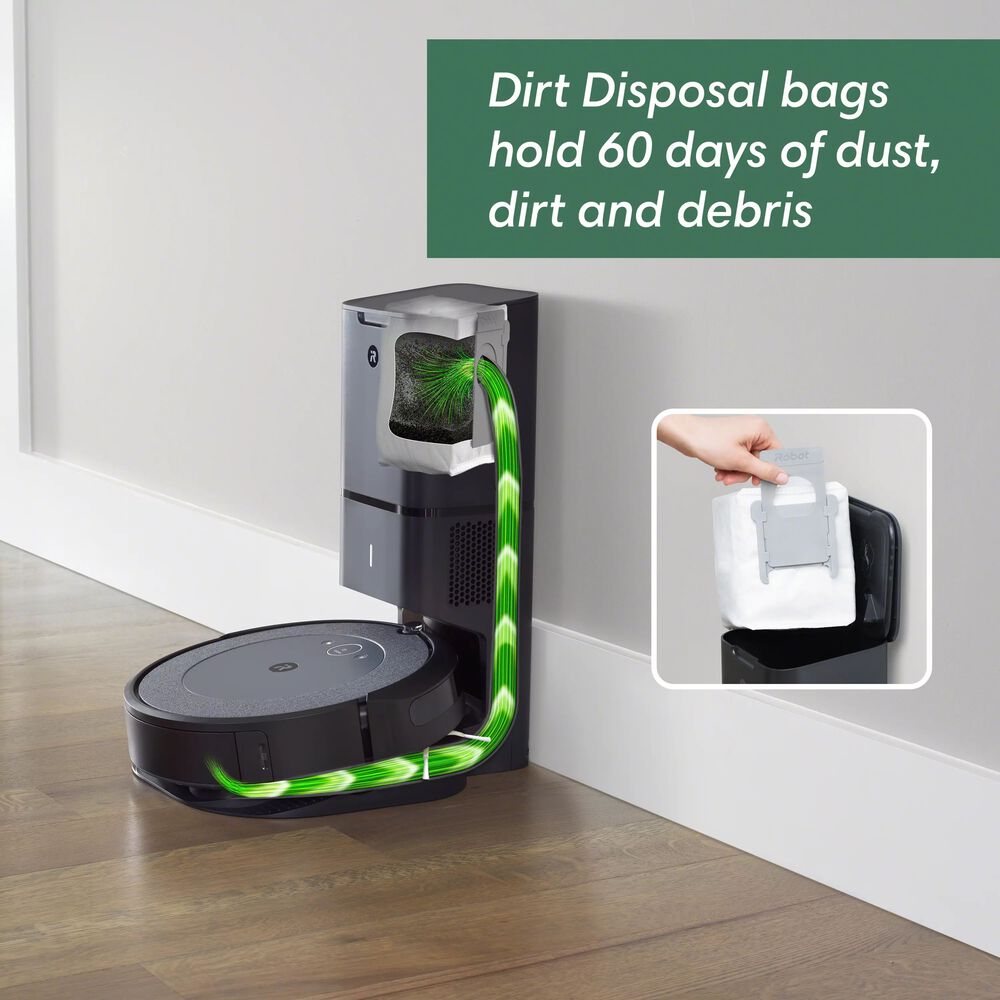 Automatically empties its bin on its own with enclosed bag system