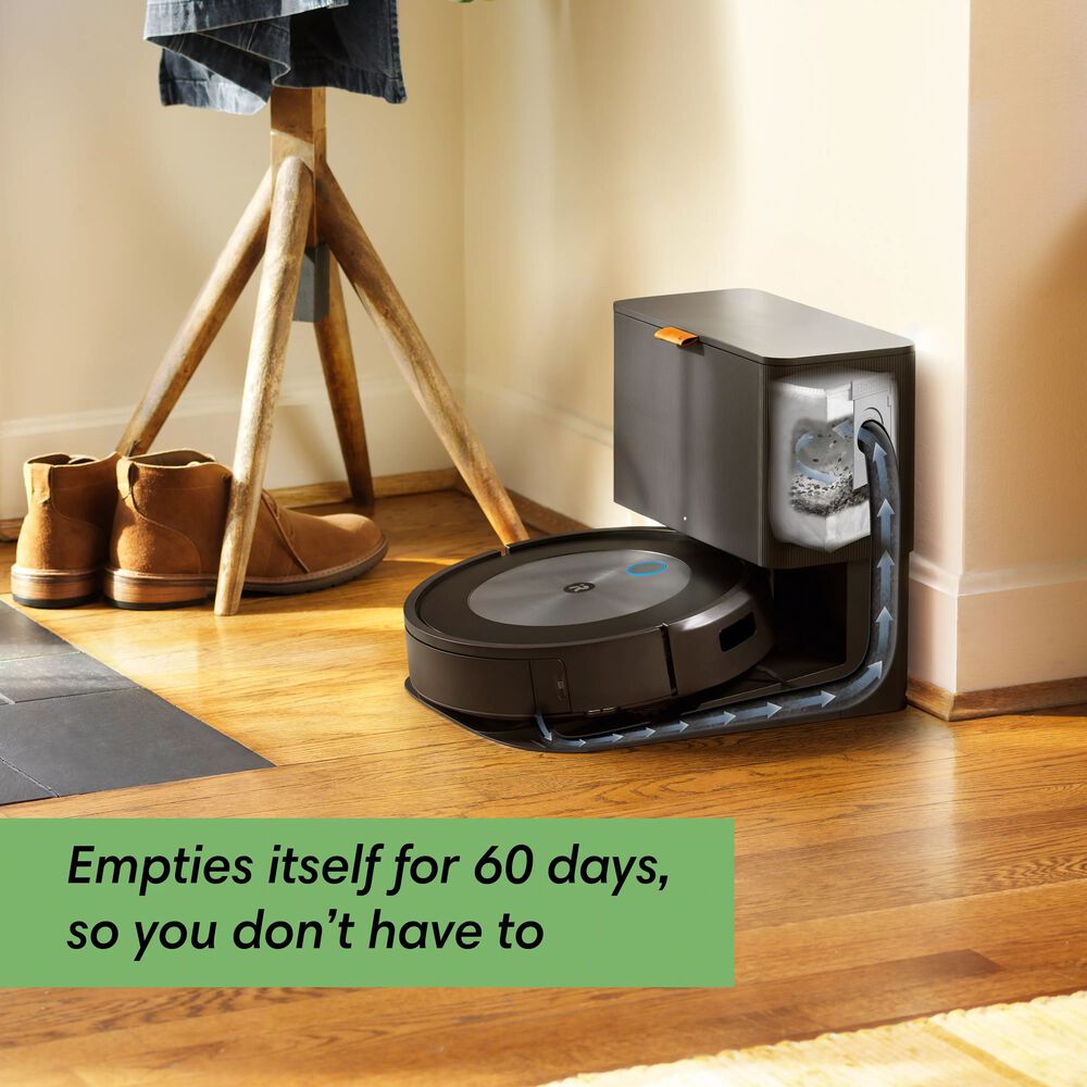 Automatically empties its bin on its own with enclosed bag system