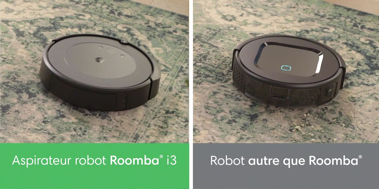 Une comparaison montrant un Roomba qui nettoie mieux qu’une autre marque d’aspirateur