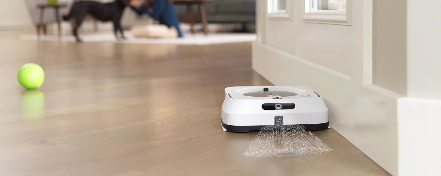 m6 white Braava cleaning a floor